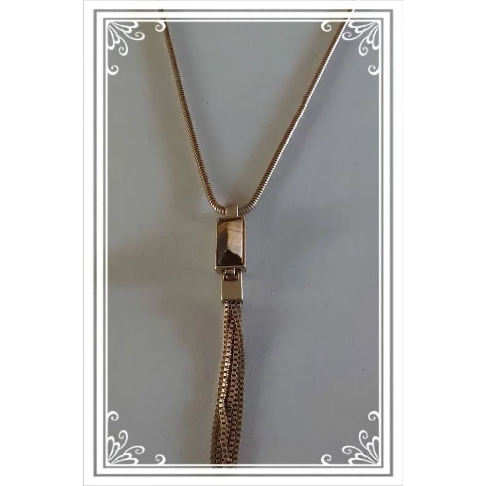 Vintage Goldtone Double Length Tiger Eye Gemstone Fringe Necklace